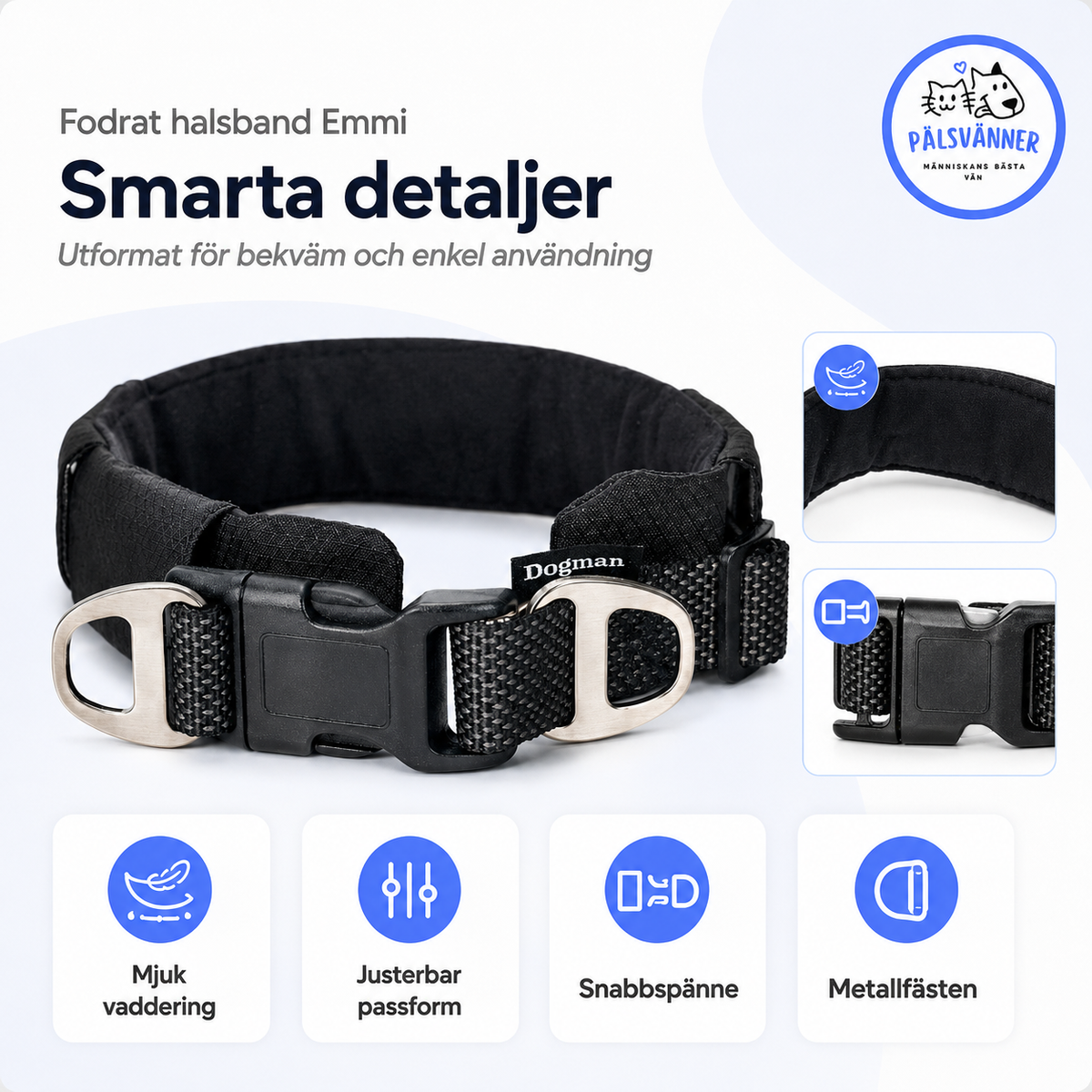Fodrat halsband Emmi justerbart hundhalsband