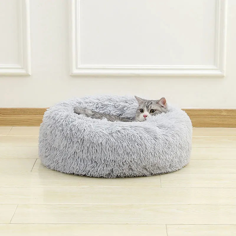Fluffig Rund Kattbädd i Plysch – Donutbädd för Katt