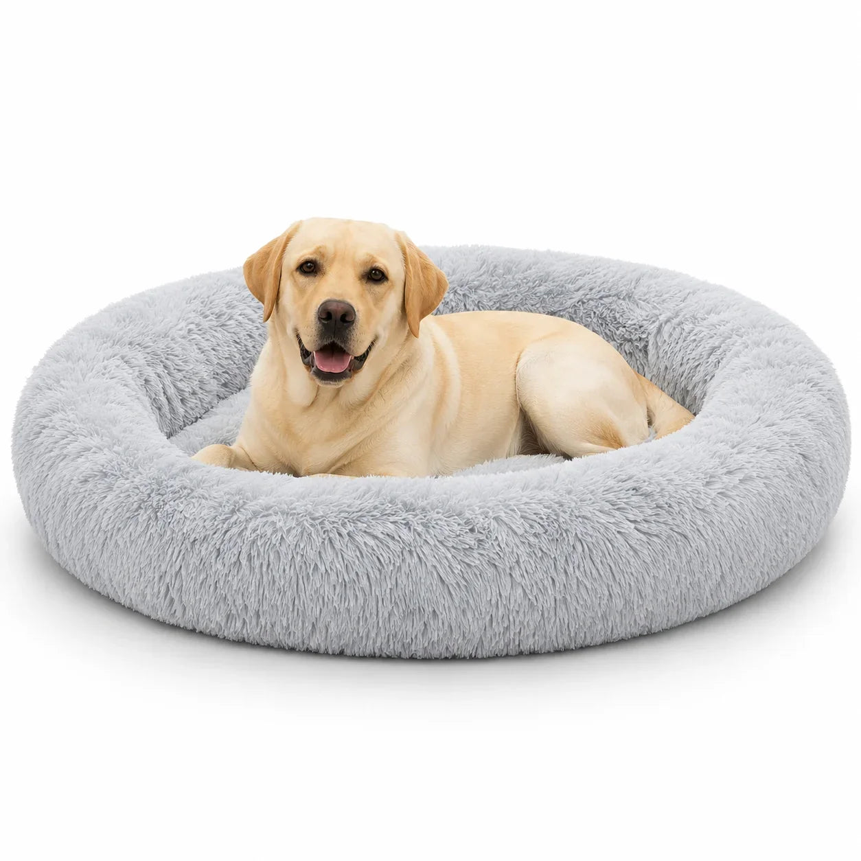 Fluffig Rund Hundbädd i Plysch – Mjuk Donutbädd för Hund