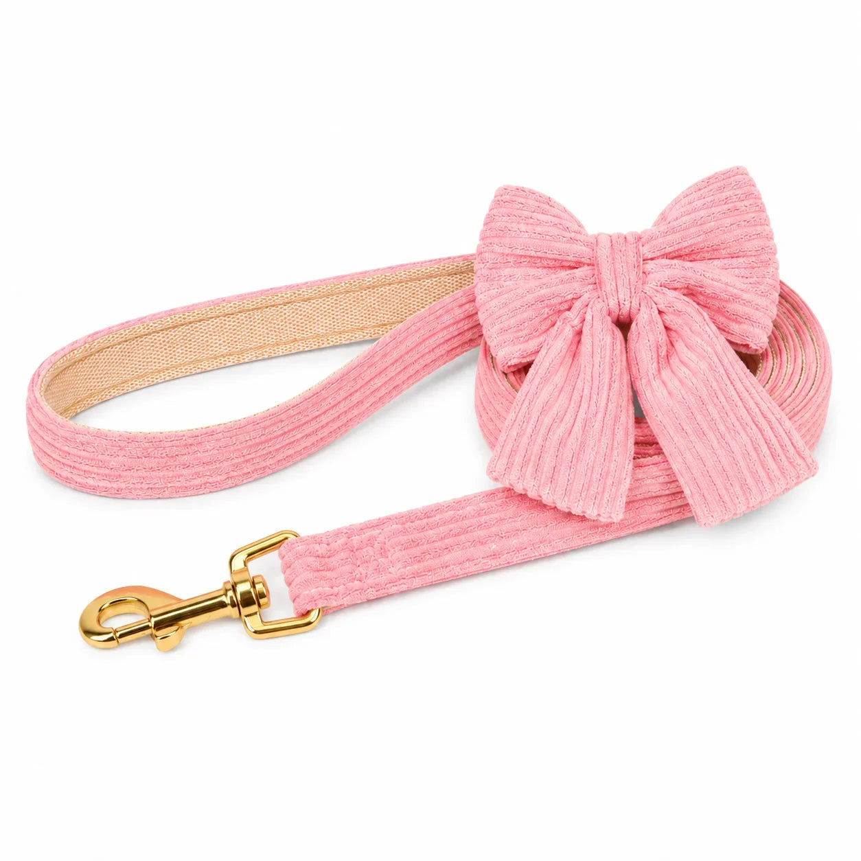 Rosa Hundhalsband & Koppel med Rosett – Justerbart Set för Små och Medelstora Hundar