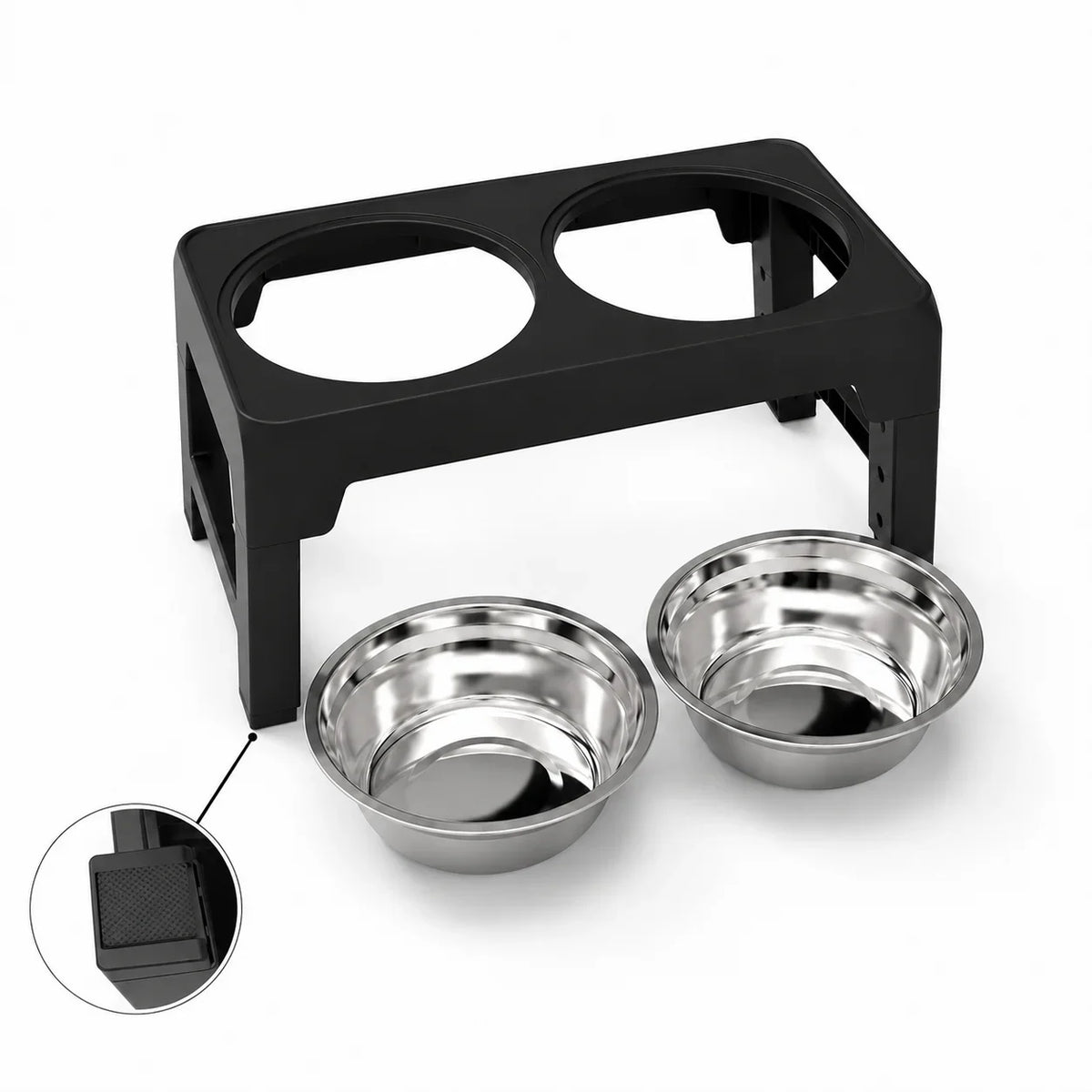 Höj- och Sänkbar Matbar med Rostfria Skålar för Hund