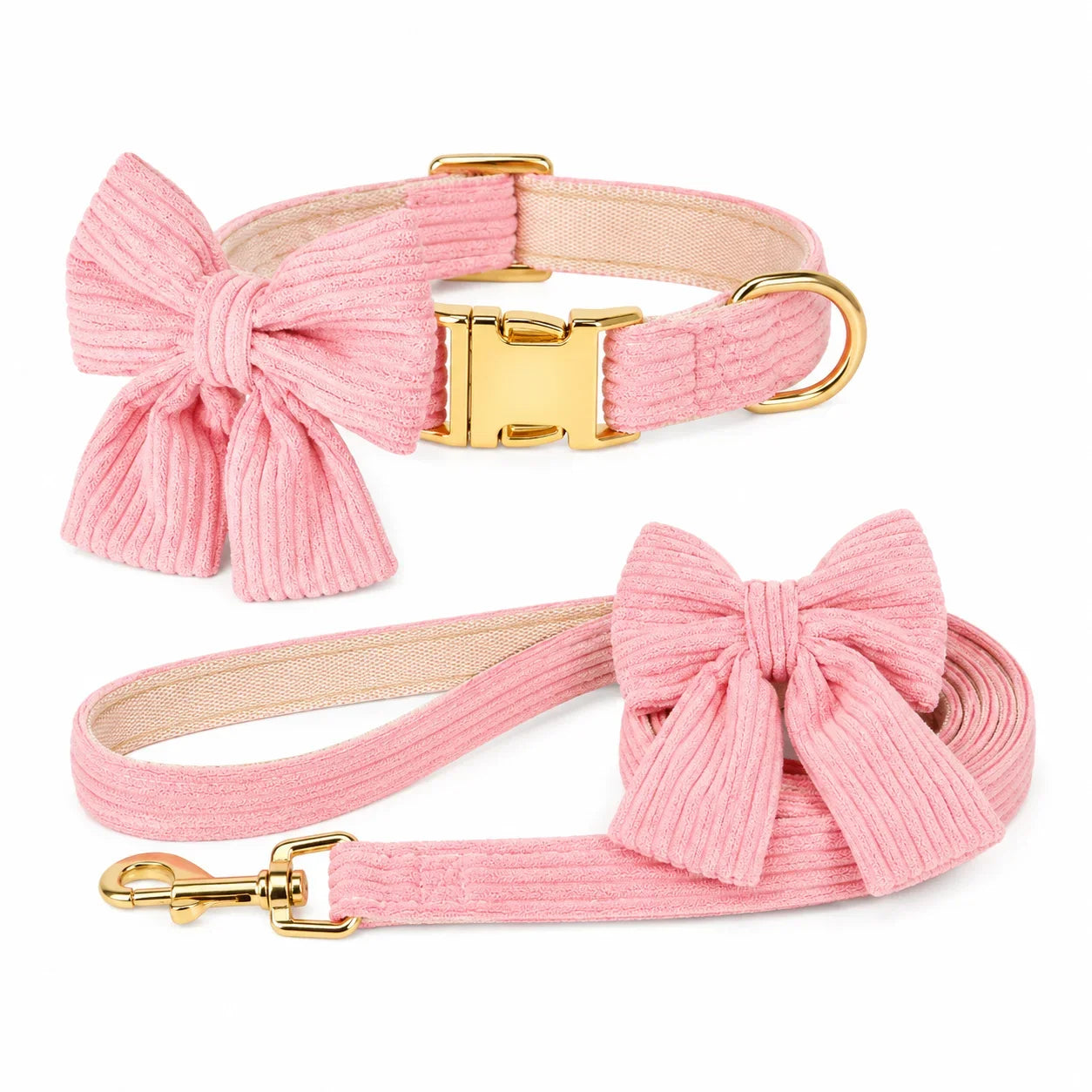 Rosa Hundhalsband & Koppel med Rosett – Justerbart Set för Små och Medelstora Hundar