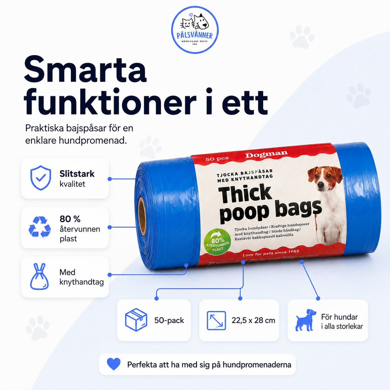 Dogman bajspåsar med handtag 50-pack för hund