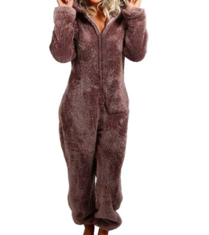 Fleece jumpsuit med huva – overall Dam