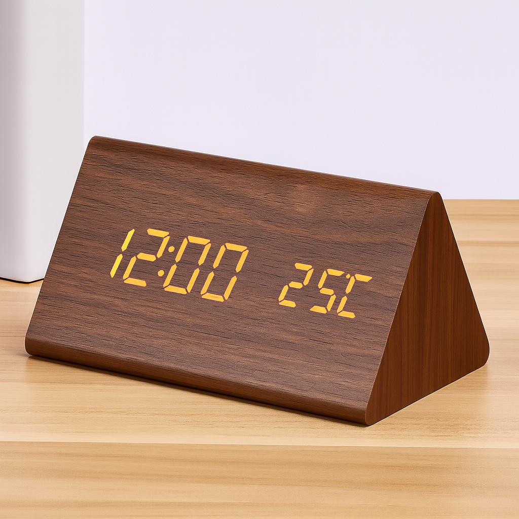 Digital Väckarklocka LED – Träfinish & Modern Display
