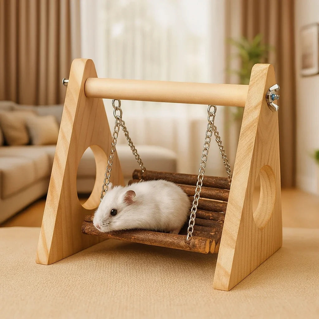 Hänggunga i trä för hamster och smådjur