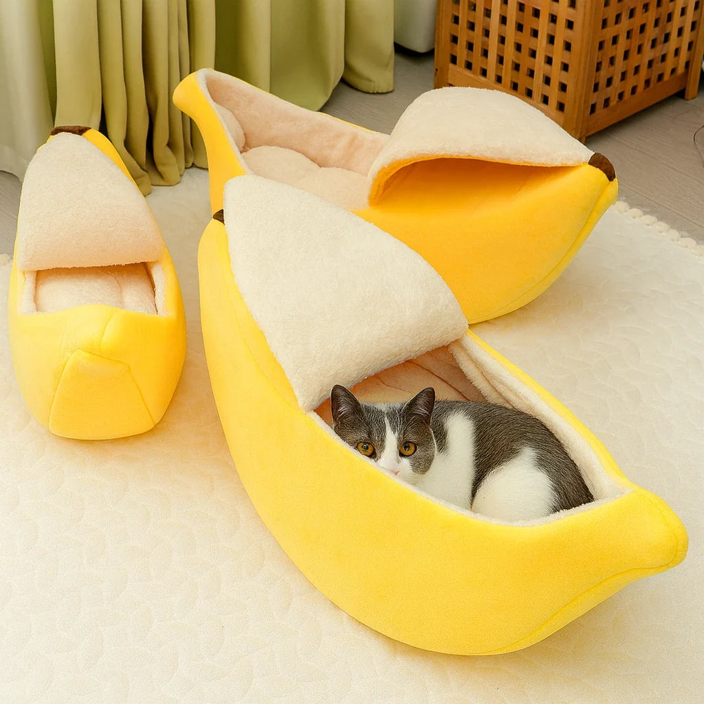 Bananformad kattbädd