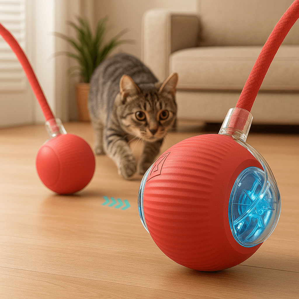 Interaktiv Kattboll med Svans – Självrullande Kattleksak med USB-C