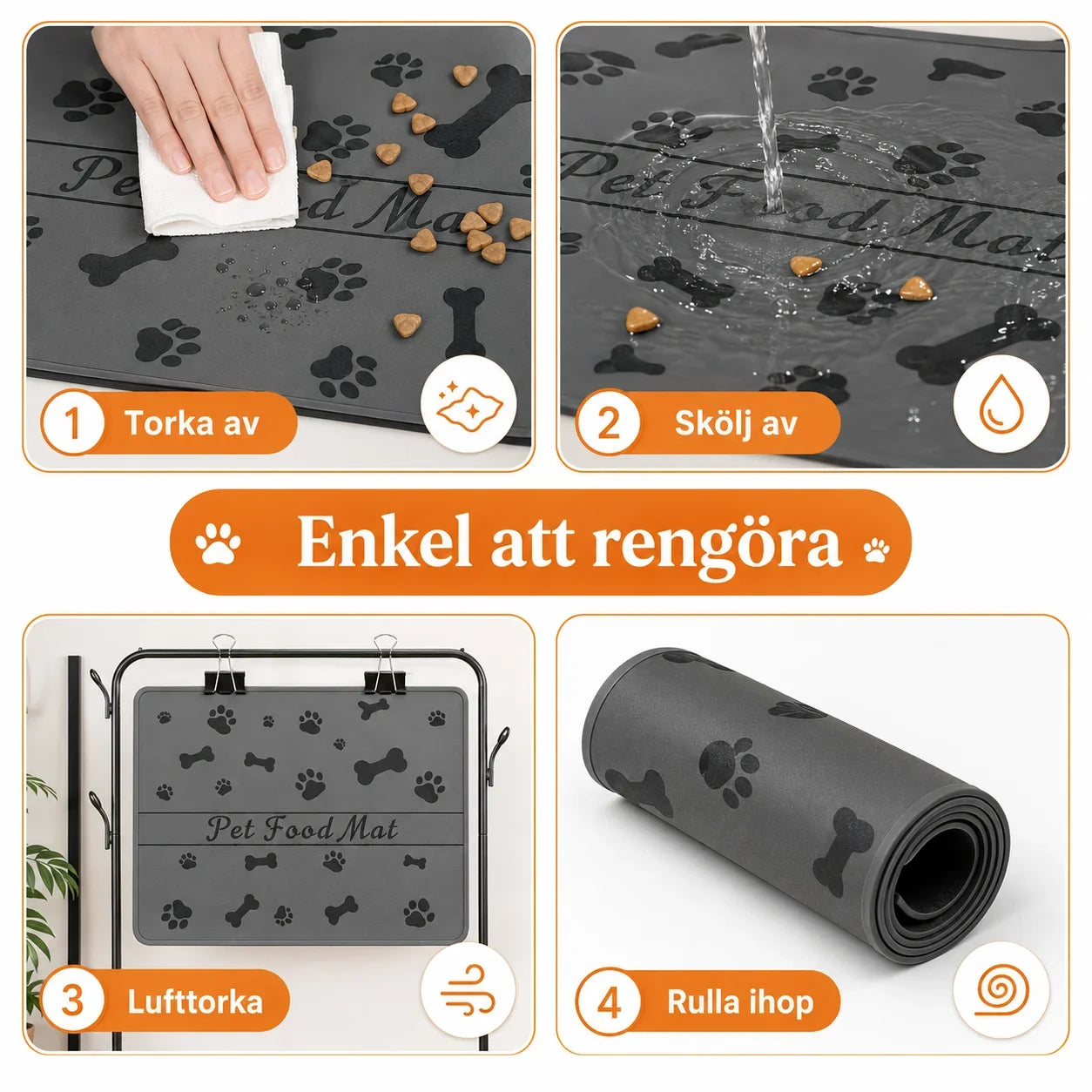 Absorberande Matunderlägg för Hund och Katt – Halkfri Matta för Matskål