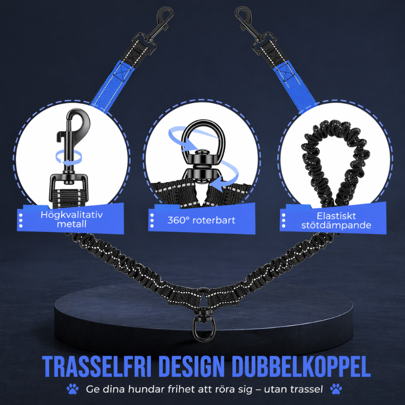 Reflekterande Dubbelkoppel – elastiskt koppel för hund