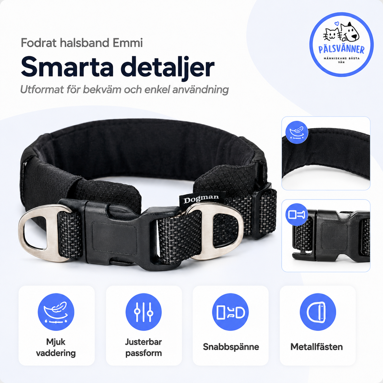 Fodrat halsband Emmi justerbart hundhalsband