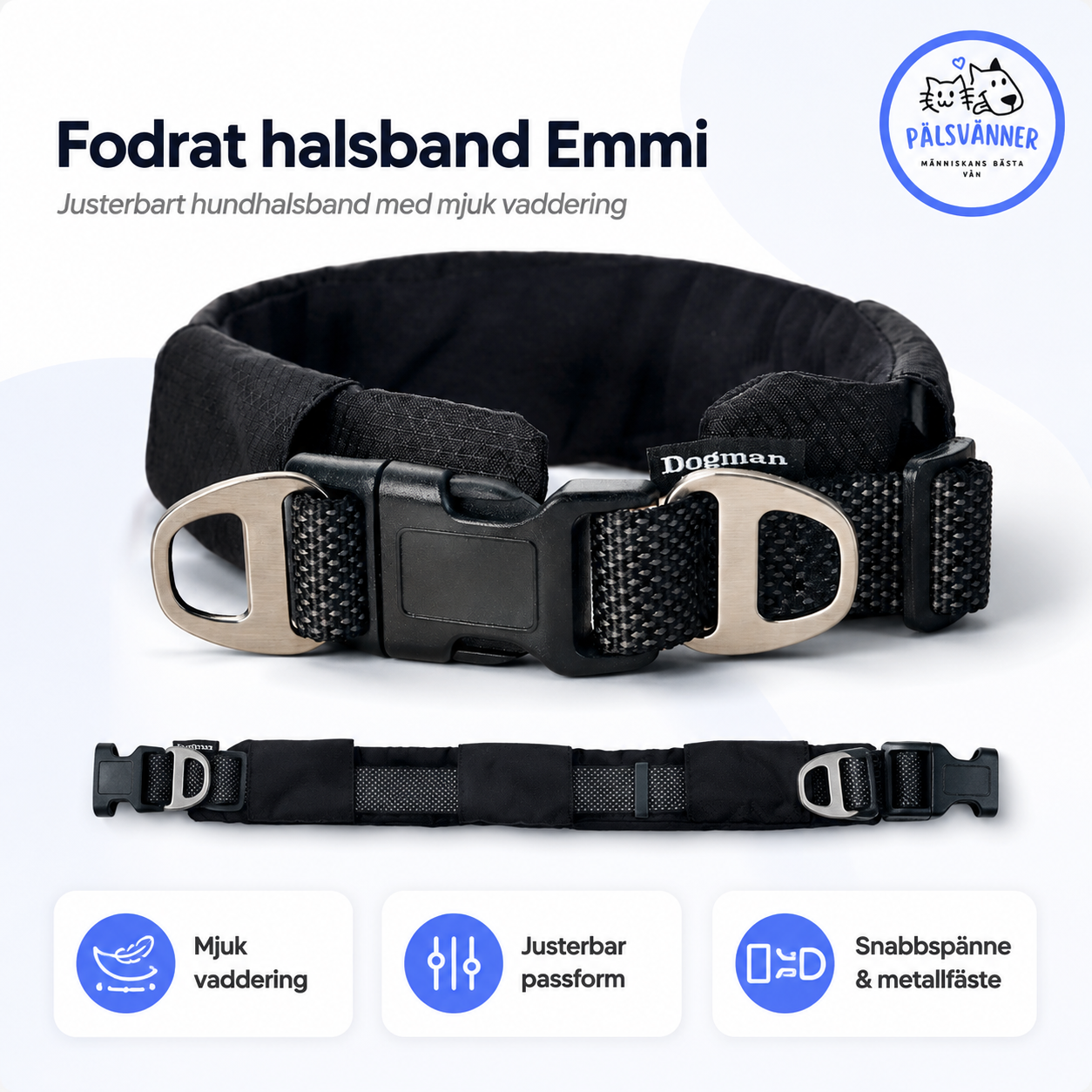 Fodrat halsband Emmi justerbart hundhalsband