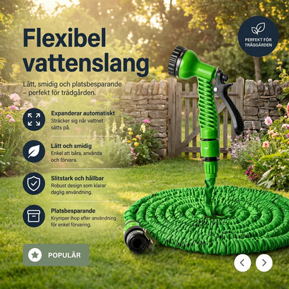 Flexibel Trädgårdsslang med Multifunktionellt Munstycke