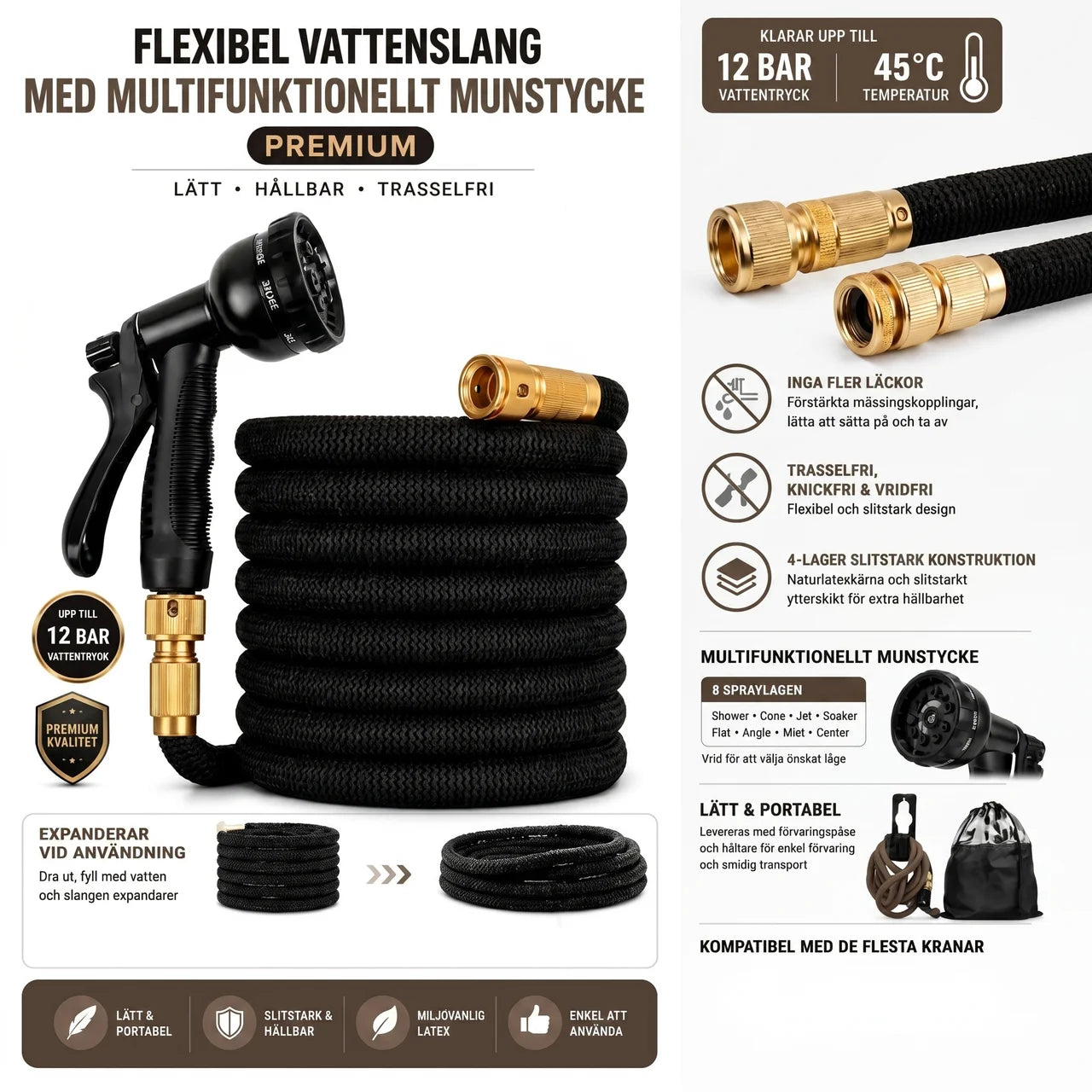 Flexibel Vattenslang Premium med Spraymunstycke
