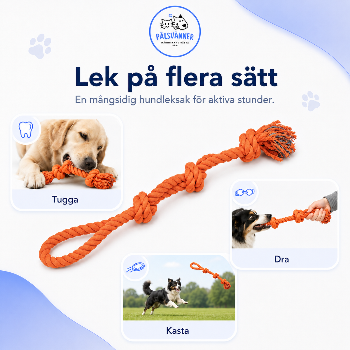 Flosstugg 60 cm – slitstark repleksak för hund