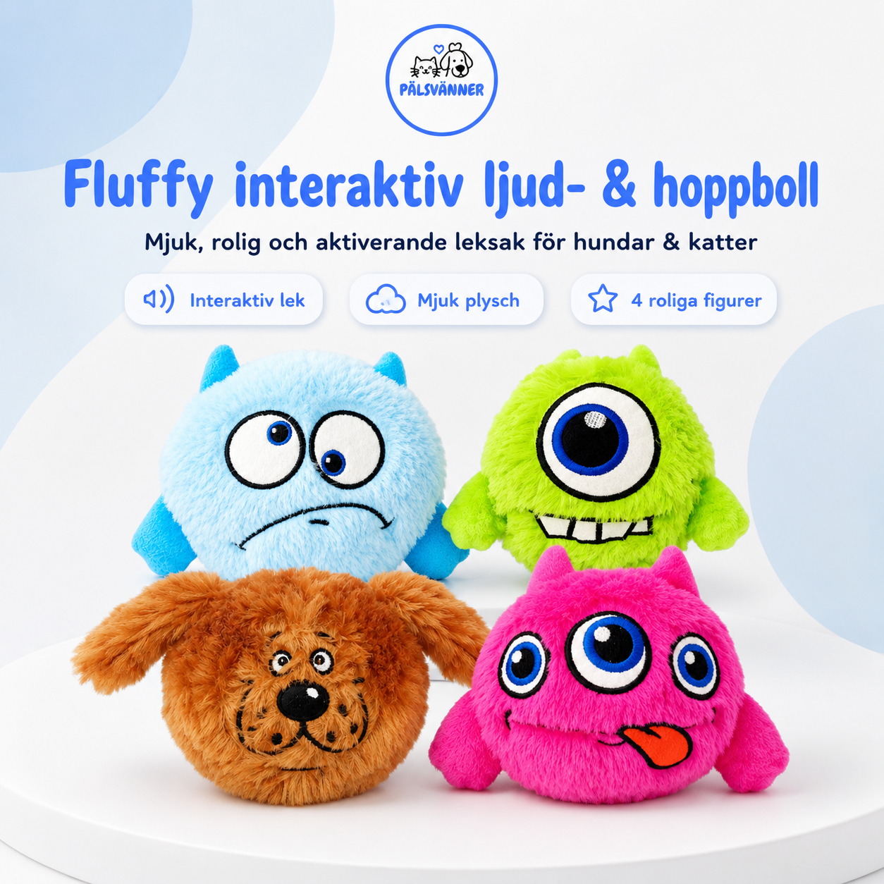 Fluffy – Interaktiv Ljud- & Hoppboll för Hundar och Katter