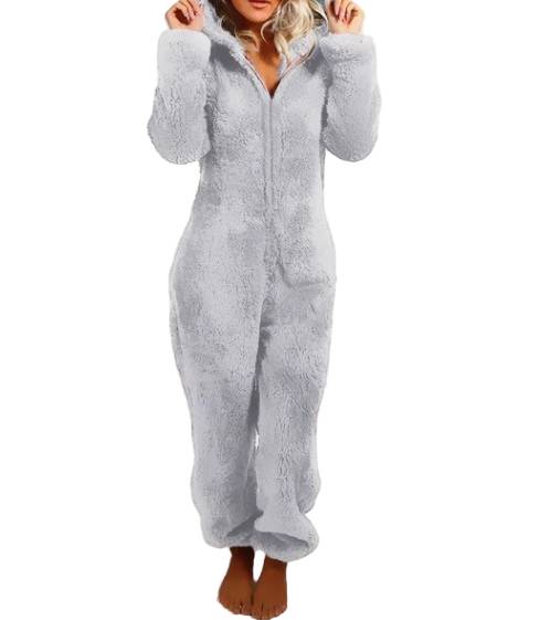 Fleece jumpsuit med huva – overall Dam