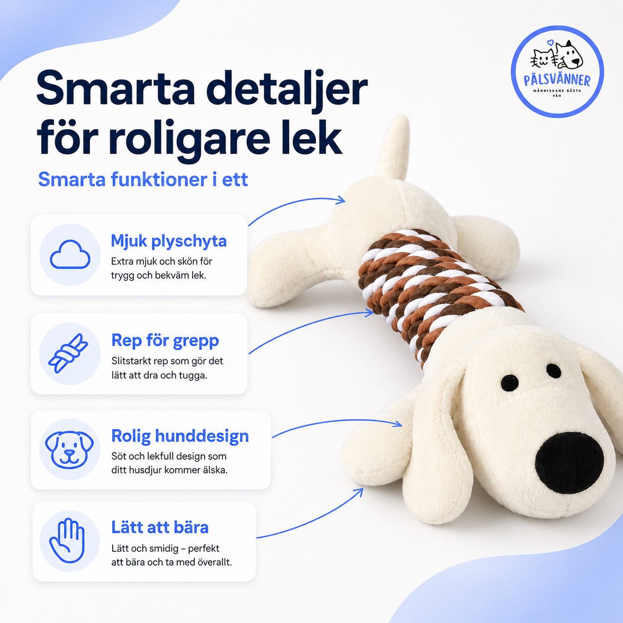 Trixie hundleksak med rep och ljud – 32 cm