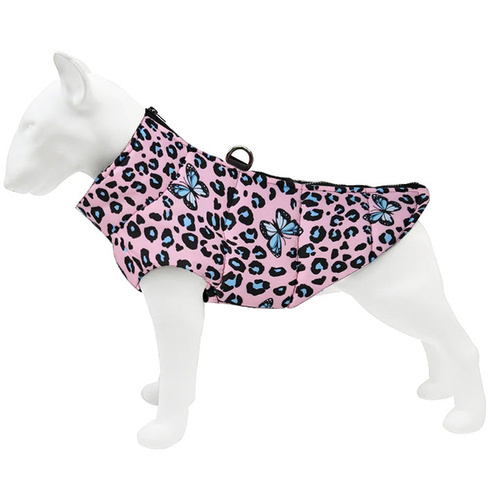 Hundjacka leopard fjäril – varm, vattentät & med D-ring