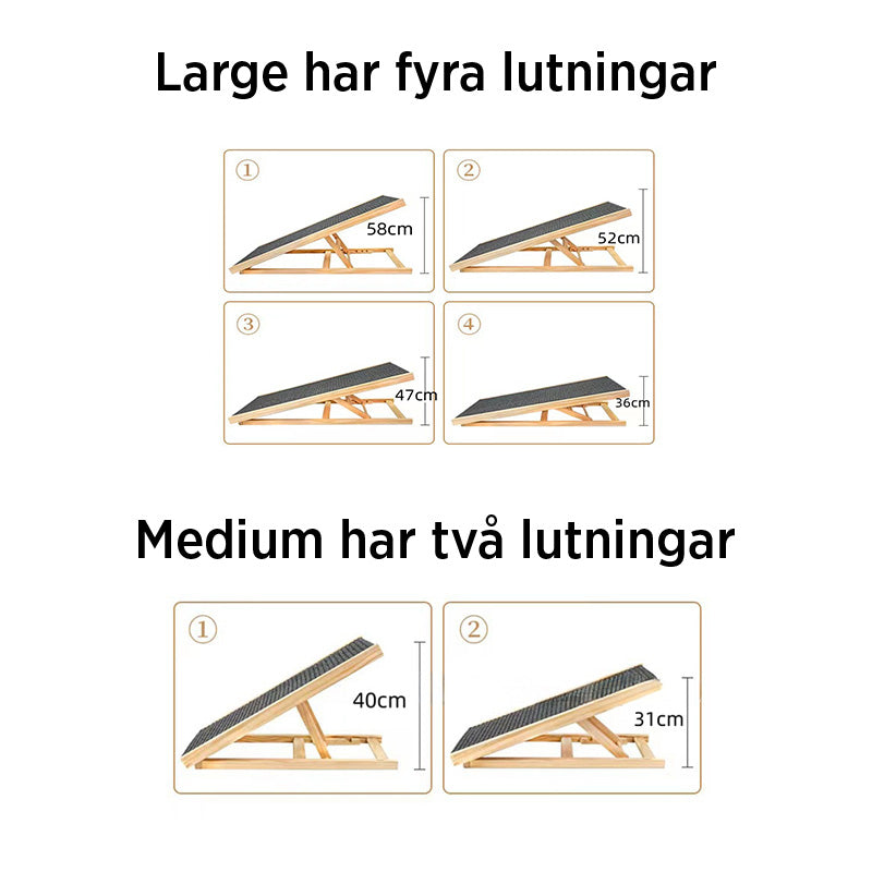 Hundramp i trä - justerbar, halkfri & skonsam för leder