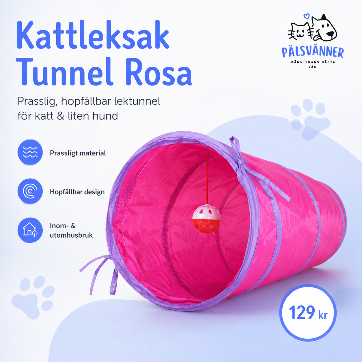 Dogman Kattleksak Tunnel Rosa lektunnel