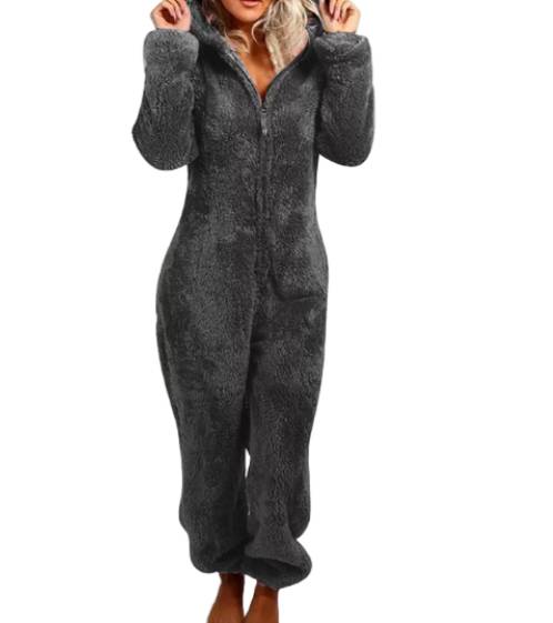 Fleece jumpsuit med huva – overall Dam