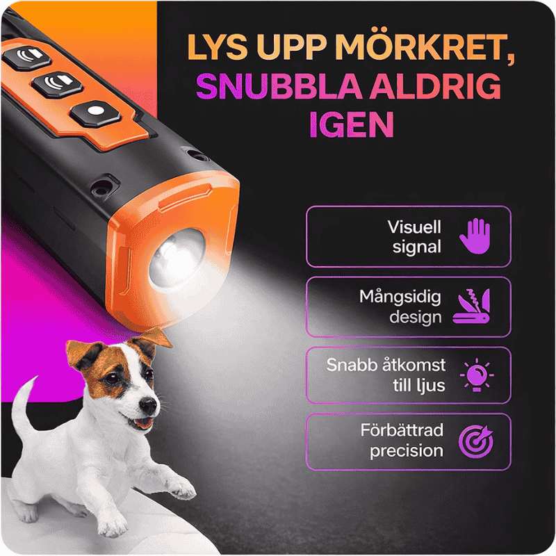 Hundträningsenhet med ultraljud och ficklampa