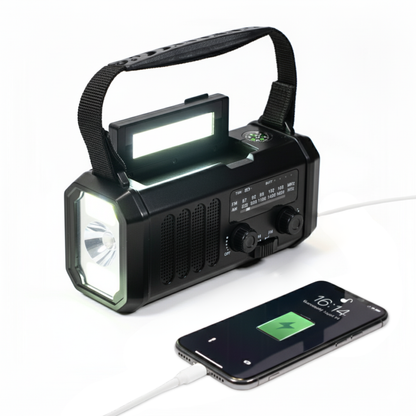 Nödradio - 10,000mAh inbyggd Powerbank, Lampa och Vevgenerator