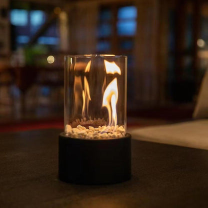 EternaFlame – Elegant oljelampa i glas med metallram för tidlös stämningsbelysning