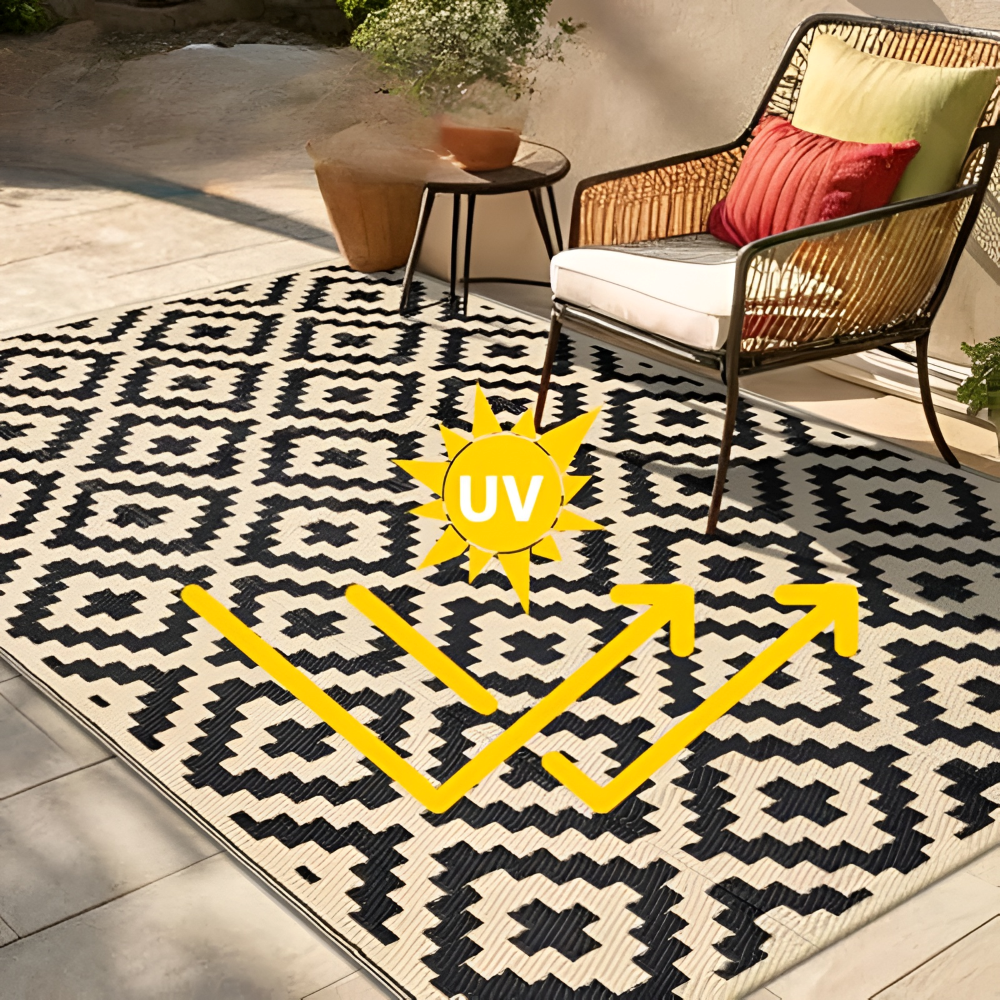 Vändbar Utomhusmatta – Halkfri och UV-beständig – Plastmatta för camping och uteplats – Polypropen, Geometrisk