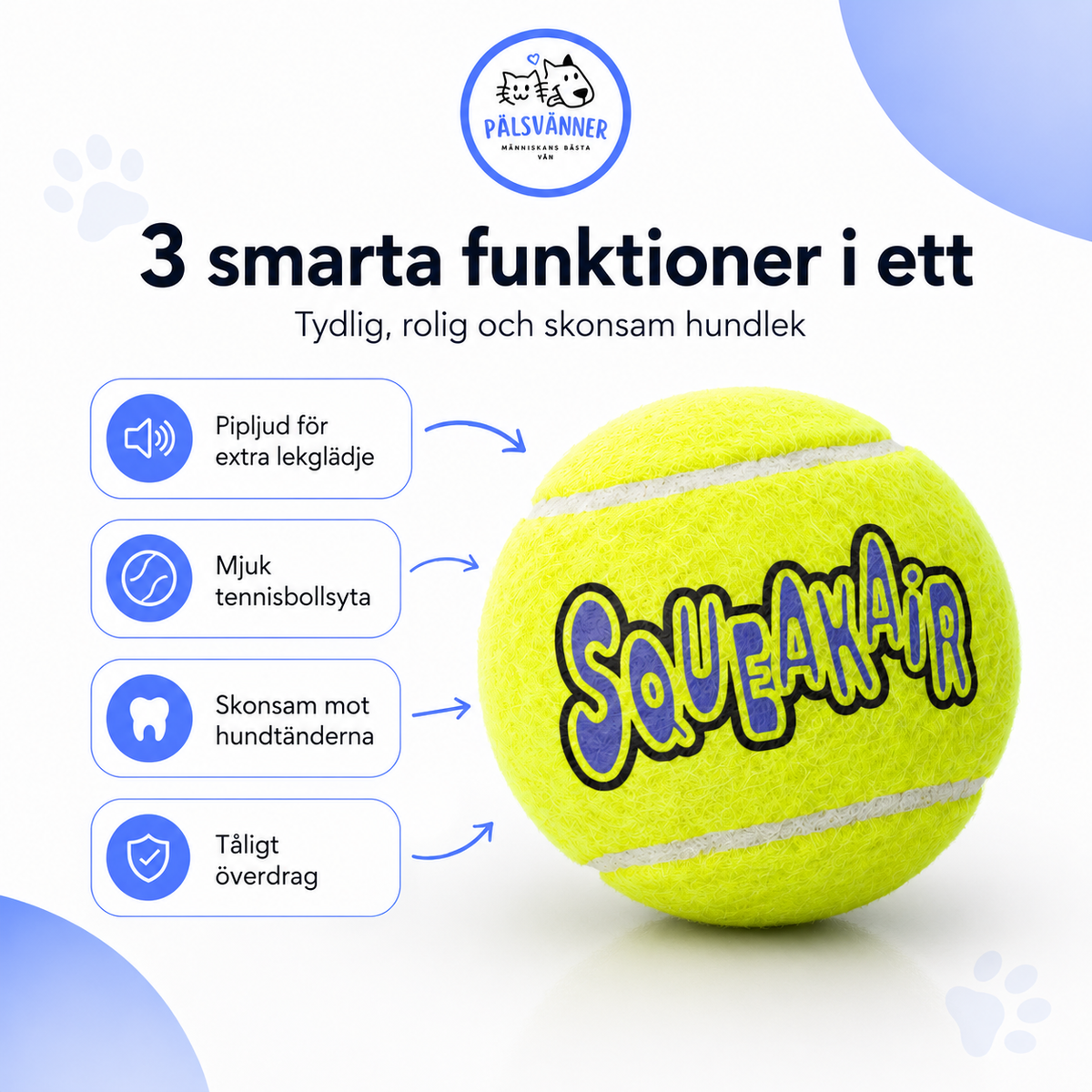 KONG SqueakAir Tennisboll med pipljud för hund 8cm