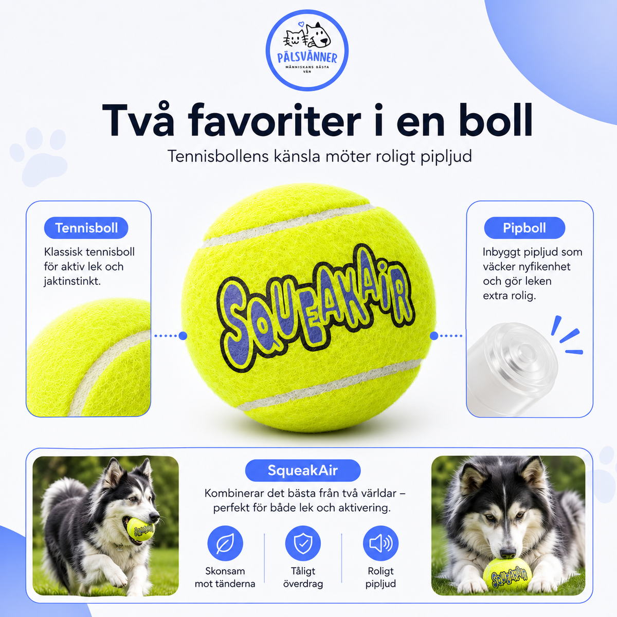 KONG SqueakAir Tennisboll med pipljud för hund 8cm