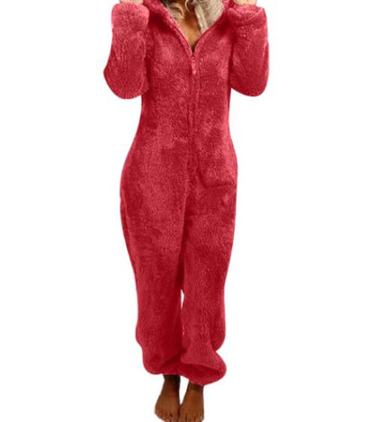 Fleece jumpsuit med huva – overall Dam