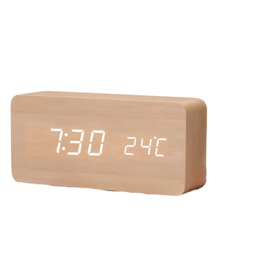Digital Väckarklocka LED – Träfinish & Modern Display