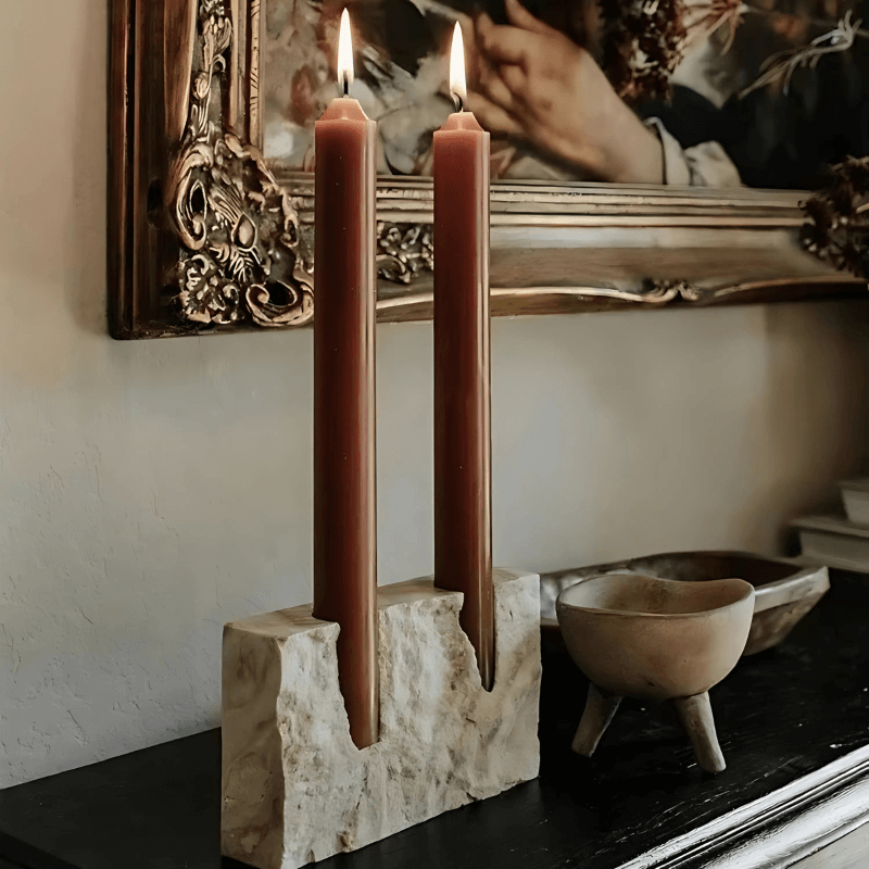 Handgjord Ljusstake i Travertinmarmor