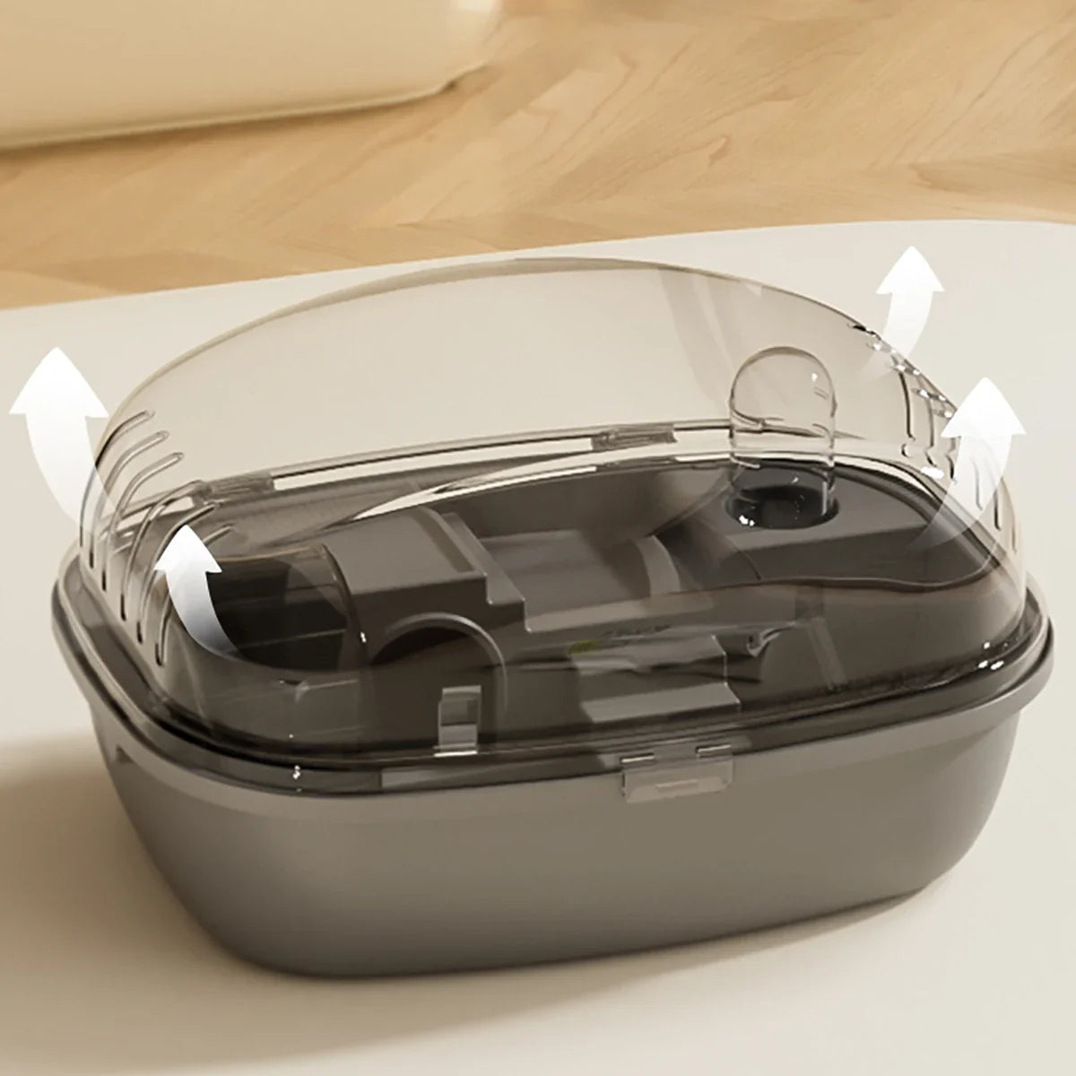 Transparent hamsterbur med löphjul och tillbehör