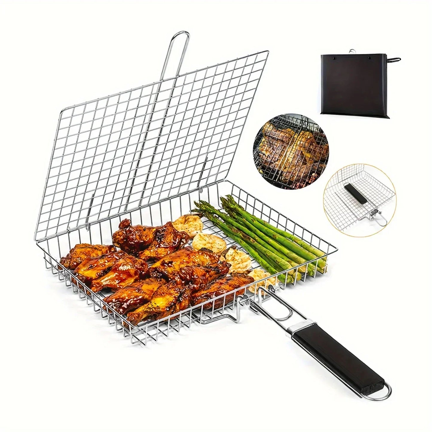 Fällbar Grillkorg i Rostfritt Stål