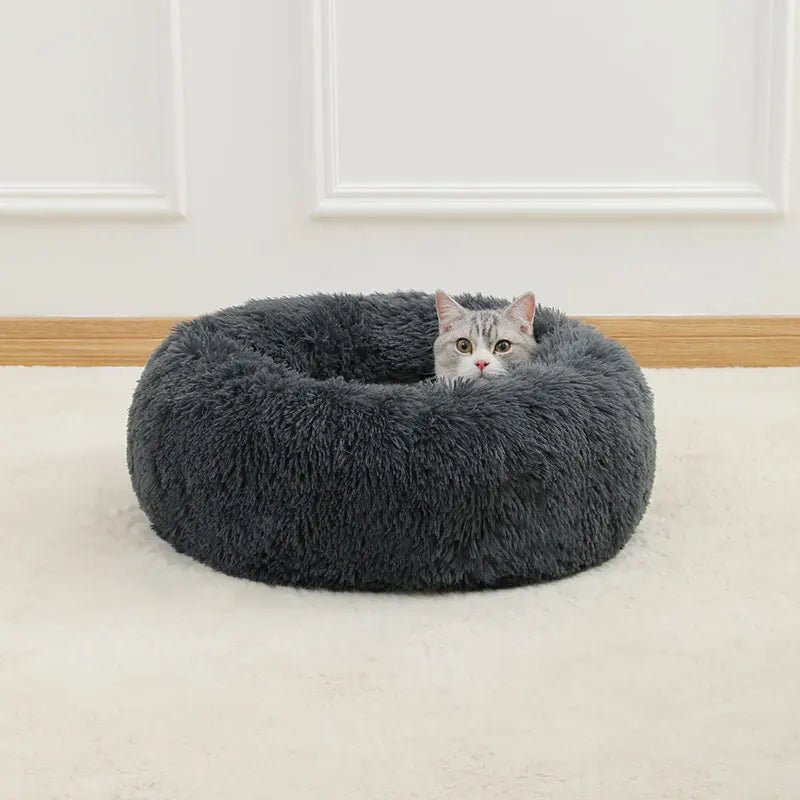 Fluffig Rund Kattbädd i Plysch – Donutbädd för Katt