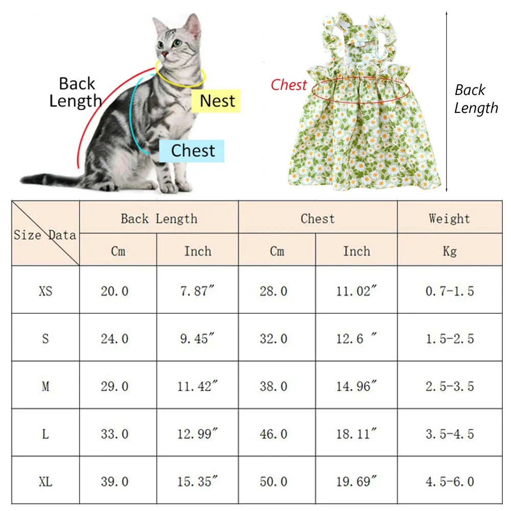Blommig klänning för katter och kattungar