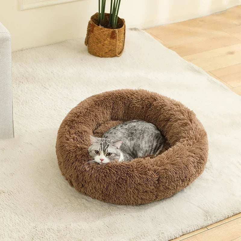 Fluffig Rund Kattbädd i Plysch – Donutbädd för Katt