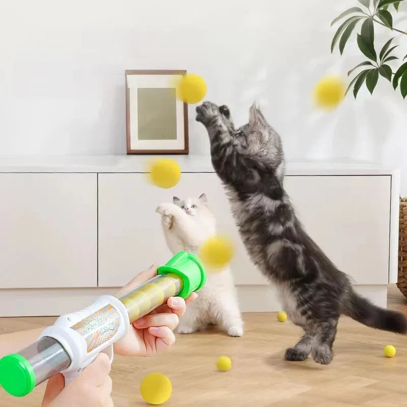 Bollskjutare med mjuka bollar för katt