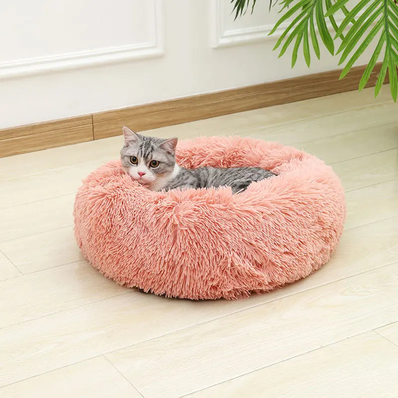 Fluffig Rund Kattbädd i Plysch – Donutbädd för Katt