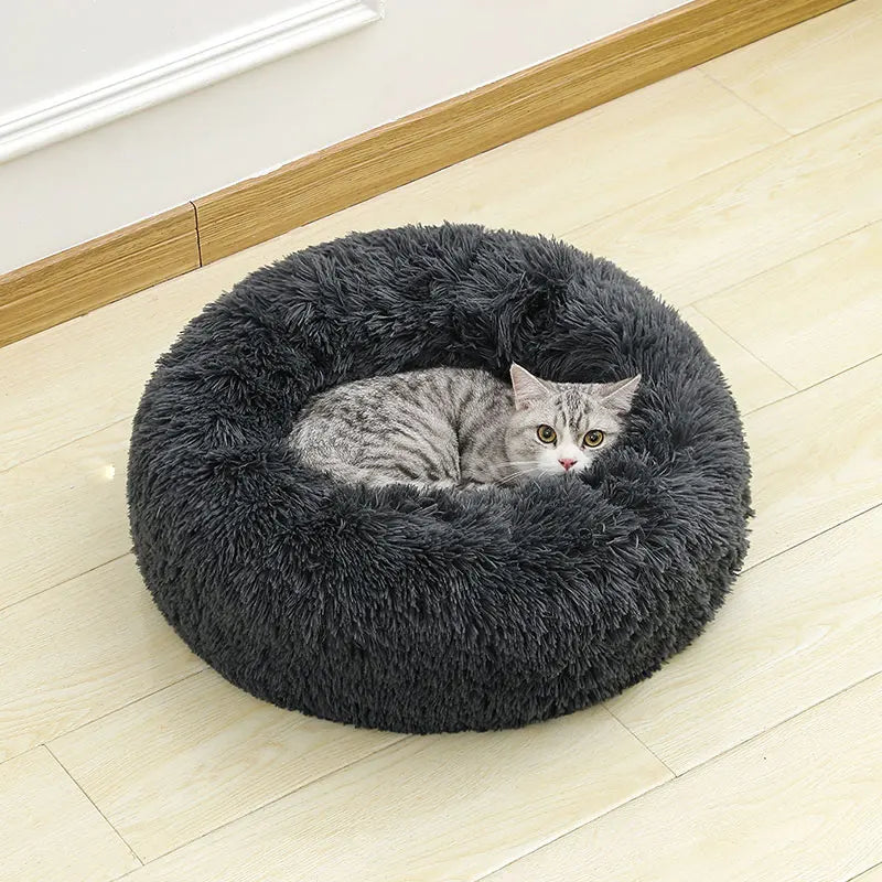 Fluffig Rund Kattbädd i Plysch – Donutbädd för Katt