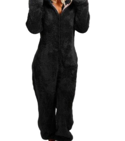 Fleece jumpsuit med huva – overall Dam