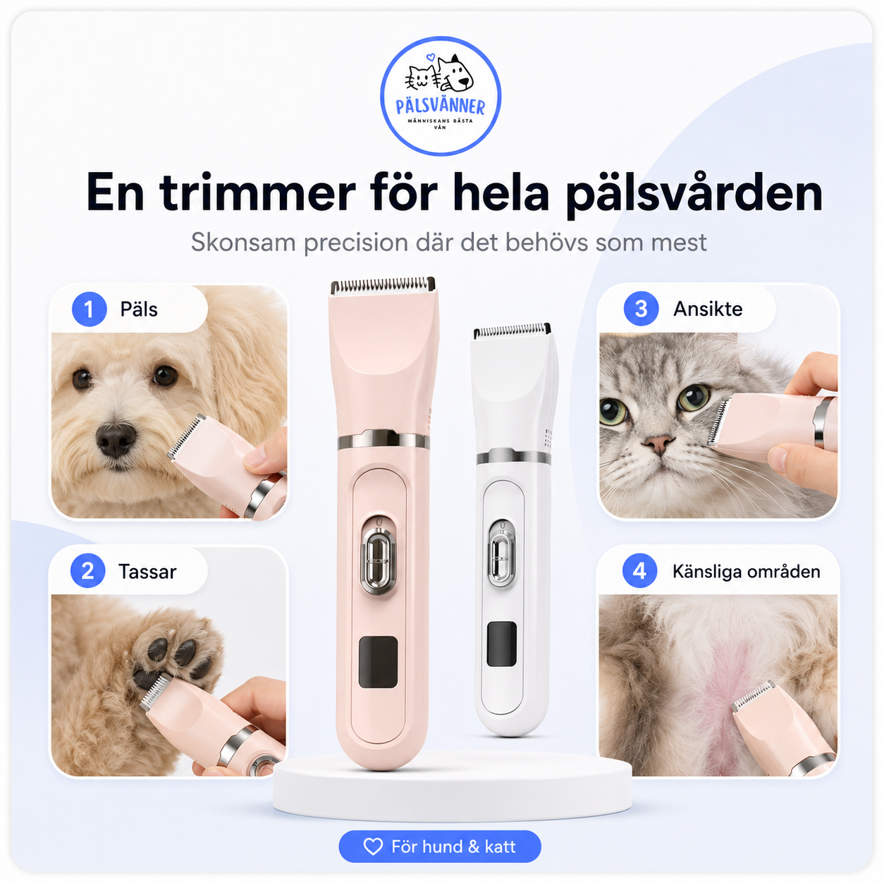 Trimmerset för hund & Katt - multifunktionell för päls & tassvård