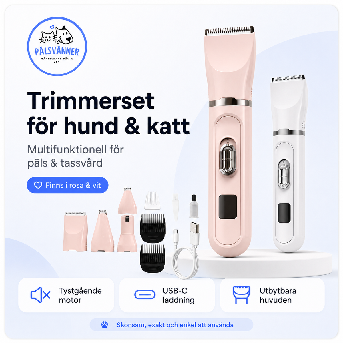 Trimmerset för hund & Katt - multifunktionell för päls & tassvård