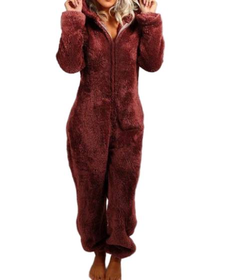 Fleece jumpsuit med huva – overall Dam