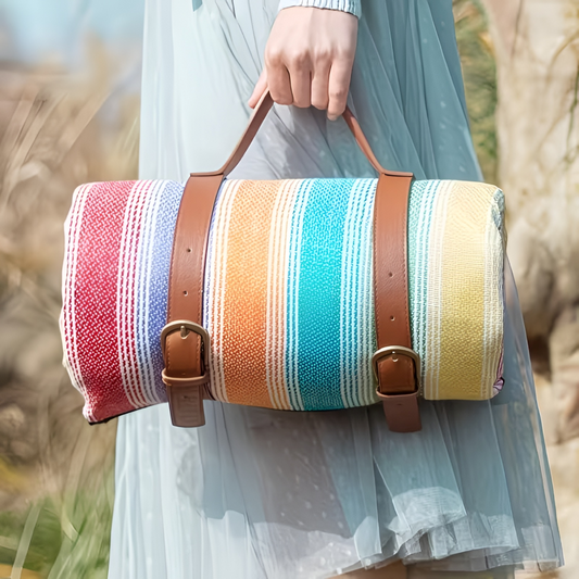 Vattentät Picknickfilt 200x200 cm – Vikbar strandfilt med bärhandtag, rutig, tvättbar