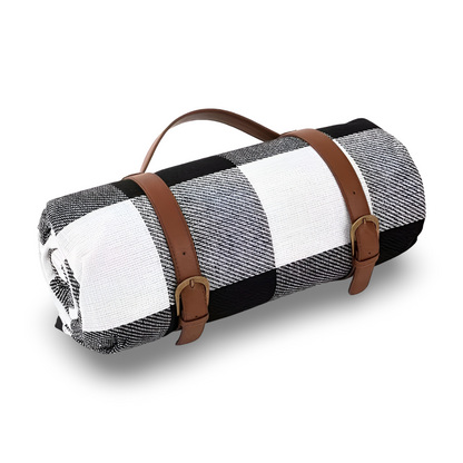 Vattentät Picknickfilt 200x200 cm – Vikbar strandfilt med bärhandtag, rutig, tvättbar