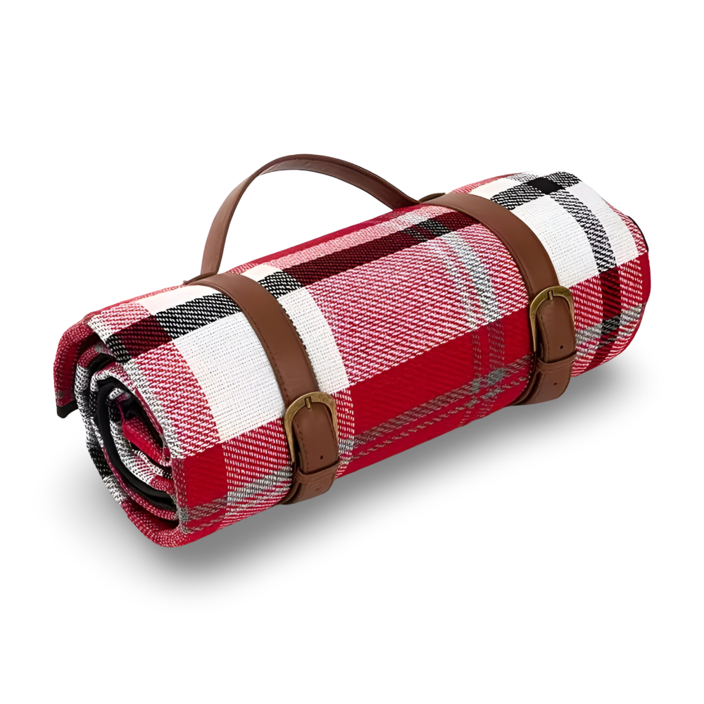 Vattentät Picknickfilt 200x200 cm – Vikbar strandfilt med bärhandtag, rutig, tvättbar
